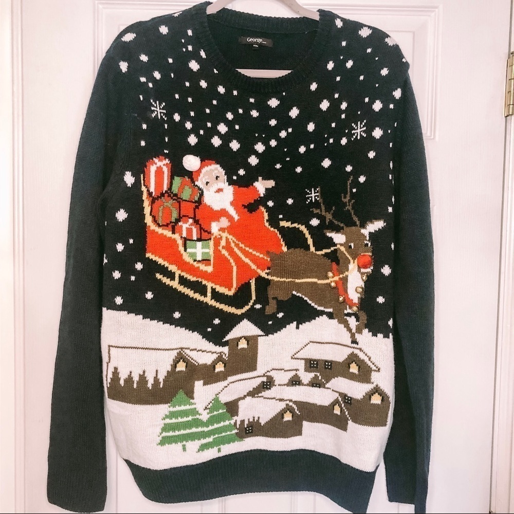 George Black Christmas Sweater with Santa Design